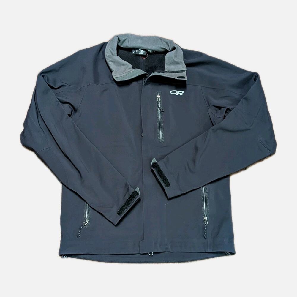 Outdoor Research Softshell Jacket Mens Small Black Full Zip Wind Water Resistant